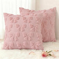 decorUhome Pink Bow Pillow Covers Set of 2 Coquette Aesthetic Cute Preppy Plush Faux Pillowcases for Girly Bedroom or Couch 18x18 Inch