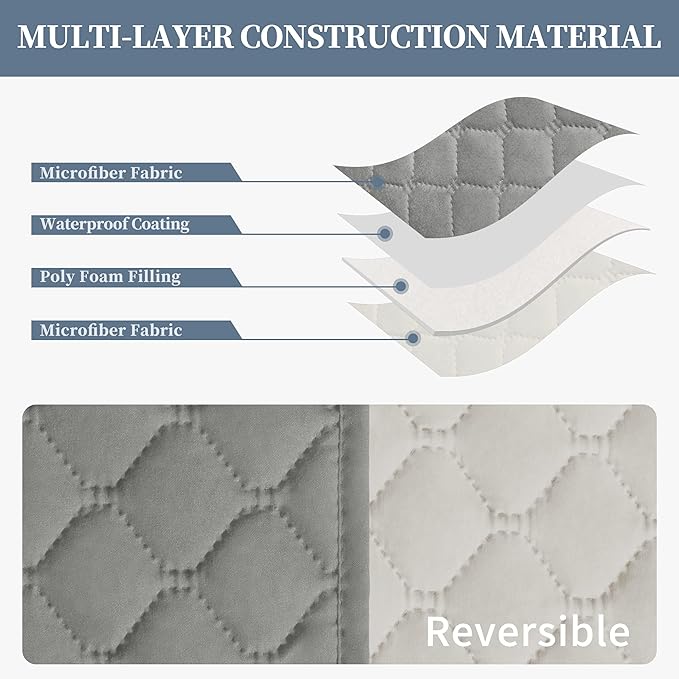ISSUNTEX Double Protection 100% Waterproof Recliner Covers for Living Room, Reversible Furniture Protector Recliner Couch Sofa Slipcover for Dogs, Pets, Kids (Oversized Recliner, Light Gray/Ivory)