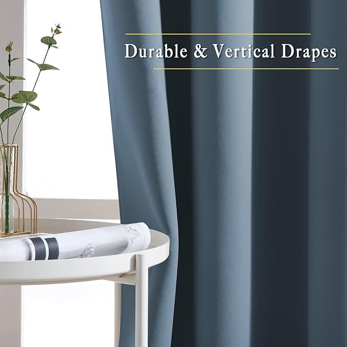 NICETOWN Smoky Blue Sliding Door Curtains 2 Panels Set 118 inches Long, Grommet Thermal Blackout Curtains Privacy Room Divider Sound Reducing for Bedroom/Living Room, W66 x L118