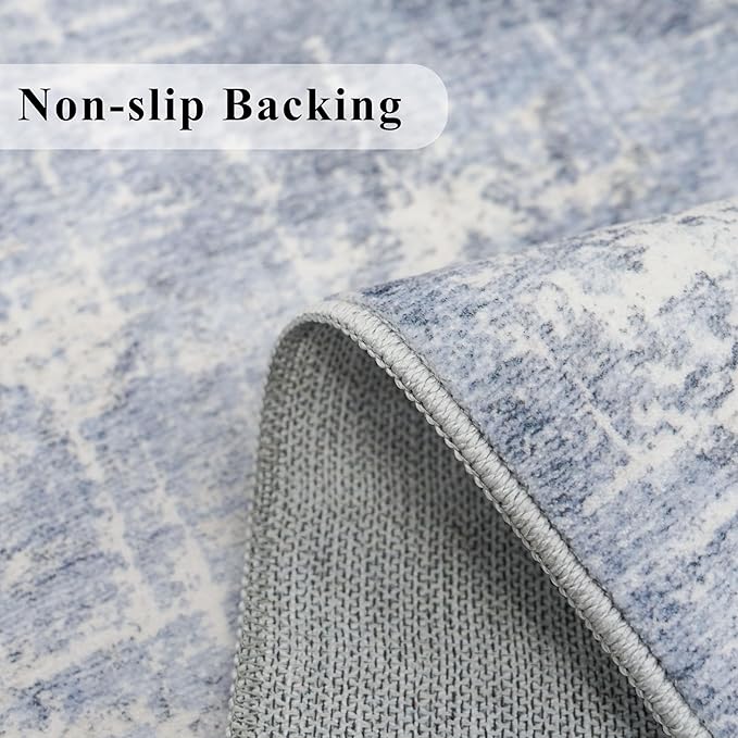 2x6 Non-Slip Entryway Area Rugs: Washable Stain Resistant Kitchen Carpet Low Pile Printed Doormat Soft Nursery Runner Vintage Abstract Floor Mat for Hardwood Bedroom Home Decor for Family(2x6,Blue)