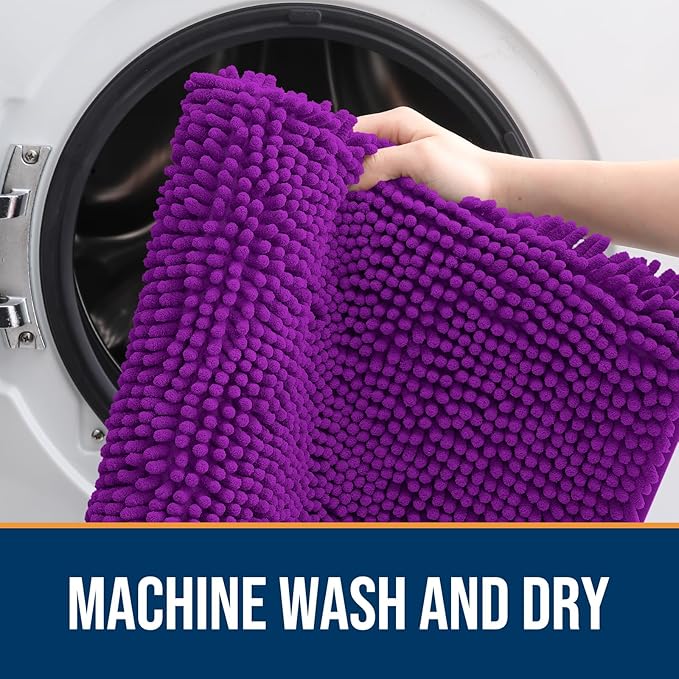 OLANLY Dog Door Mat for Muddy Paws 44x24, Absorbs Moisture and Dirt, Absorbent Non-Slip Washable Doormat, Quick Dry Chenille Mud Mat for Dogs, Entry Indoor Entryway Carpet for Inside Floor, Purple