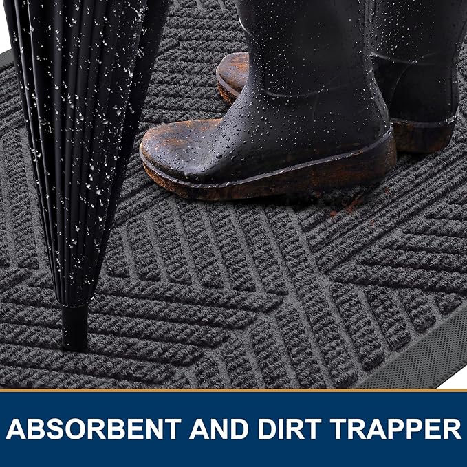 Smiry Front Door Mat Outside Entrance, Heavy Duty Sturdy Natural Rubber Doormat, Trap Dirt and Moisture, Easy Clean Low Profile Welcome Floor Mats for Indoor Outdoor Entry, 71x23 Inch, Medium Grey