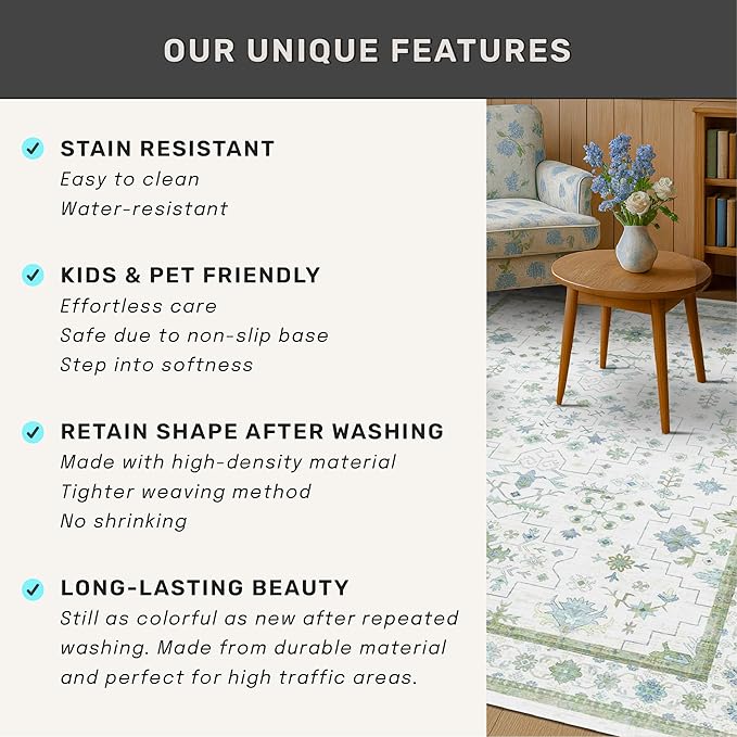 Light Grey 3x5 Large Boho Bathroom Rug - Modern Vintage Eclectic Floral Pastel Neutral Taupe, Washable Low Pile Non-Slip Area Rugs for Entryway, Kitchen, Bedroom Beside Bed, Laundry