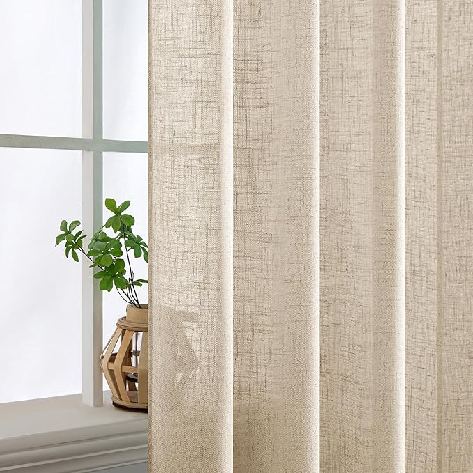 MIULEE Light Taupe Linen Curtains 72 Inch Length 2 Panels for Bedroom Living Room, Soft Linen Textured Window Drapes Semi Sheer Light Filtering Back Tab Rod Pocket Farmhouse Modern Burlap Look Decor