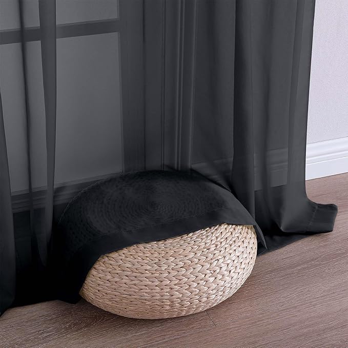 OVZME Black Bedroom Curtains 96 Length for Farmhouse, 59 Inch Extra Wide Light Filtering Voile Drapes Light Airy Window Decor for Patio Door Living Room Bedroom Dining, 59Wx96L Inches