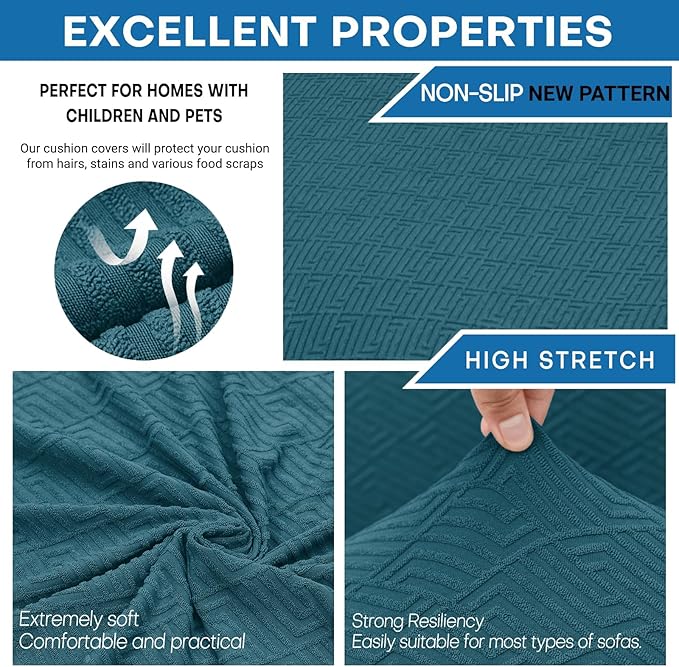 XINEAGE New 2 Pieces Chair Covers with Arms Super Stretch Chair Slipcover for Living Room Pet Dog Universal Slip Cover Anti Slip Armchair Furniture Protector (Peacock Blue), 31"-46"(1 Cushion)