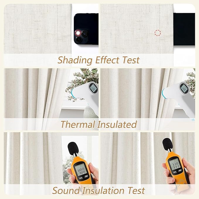 Guken Cream 100% Blackout Linen Curtains 104 Inch Length 2 Panels Set for Living Room Bedroom Back Tab Thermal Insulated Black Out Drapes Room Darkening Window Curtains