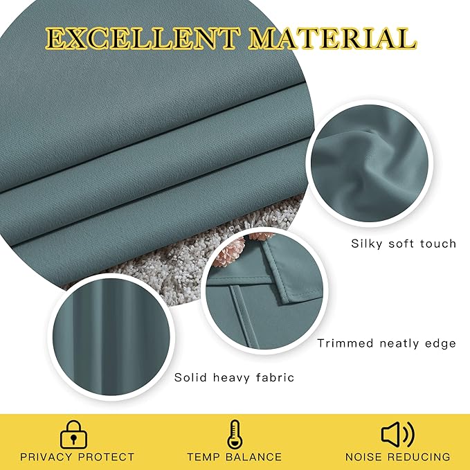 NICETOWN Greyish Blue Bedroom Curtains 72 inches Long, Grommet Blackout Thermal Insulated Window Treatment Room Darkening for Bedroom/Home Office, 2 Panels, W37 x L72