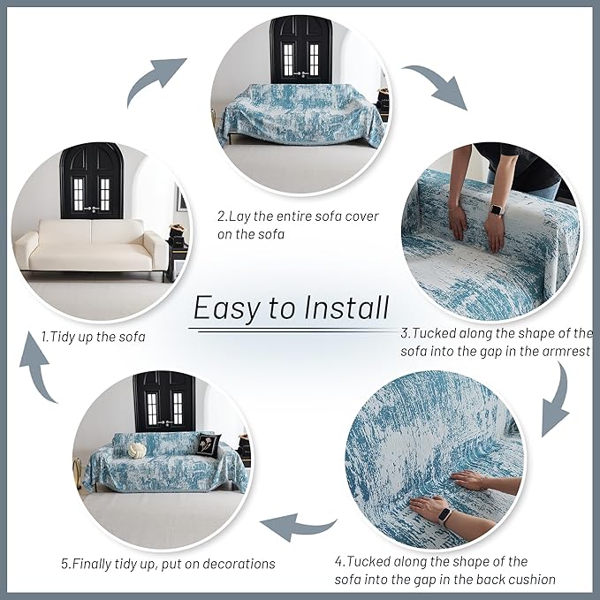 MYSKY HOME Boho Couch Cover for Dogs Washable Sage Abstract Couch Sofa Protector for Cats Pets Friendly Chenille Geometric Sofa Covers Soft Durable Farmhouse Sofa Slipcovers, 71" X102"