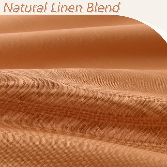Guken Orange 100% Blackout Linen Curtains 102 Inch Length 2 Panels Set for Living Room Bedroom Back Tab Thermal Insulated 100% Black Out Drapes Room Darkening Farmhouse Window Curtains, 52x102