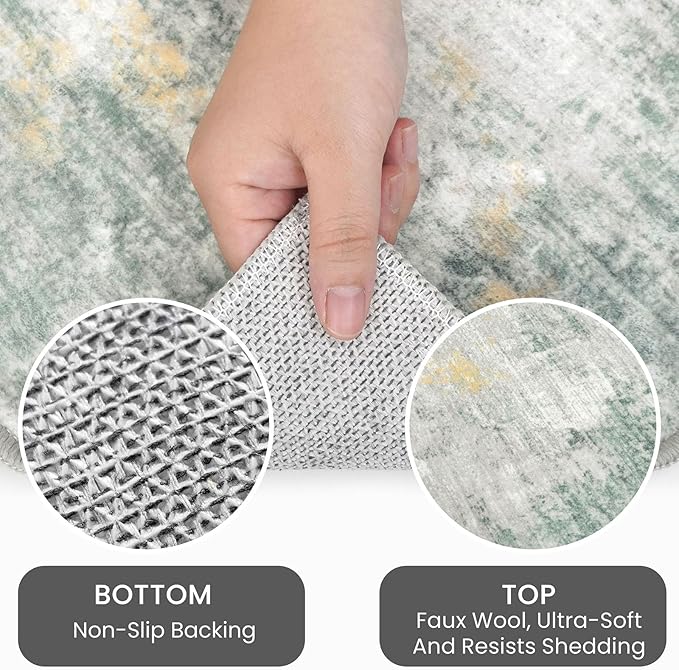 IOHOUZE Abstract Runner Rug 2x6 Ft Washable Runners for Hallways, Non Slip Kitchen Runner Printed Faux Wool Entryway Runner Indoor, Modern Abstract Carpet for Hall Kitchen, Light Green/Gray/Orange