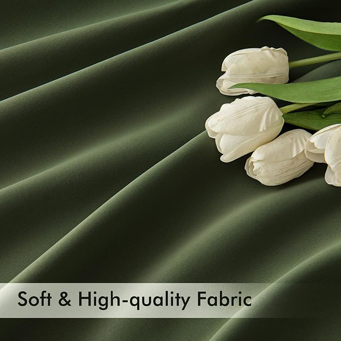 MIULEE Olive Green Back Tab Blackout Curtains 108 Inch Long 2 Panels Set for Bedroom, Rod Pocket/Pinch Pleat Extra Long Thermal Insulated Living Room Darkening Pleated Light Blocking Drapes