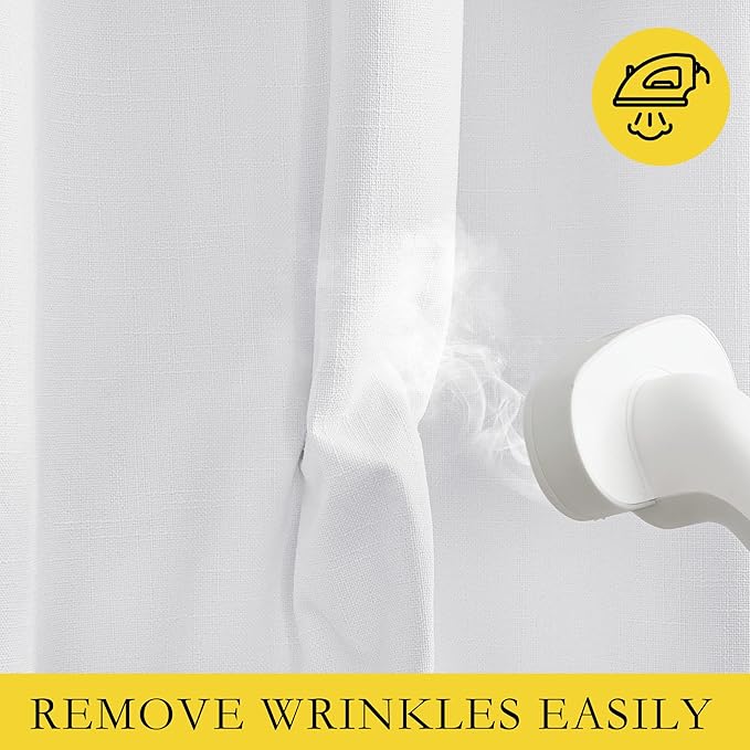 NICETOWN 100% Absolutely Blackout Linen Curtains with Thermal Insulated White Liner, White, 62" Wide, 2 Pieces, Privacy Vertical Window Drapes for Office Laundry Living Room Windows 72 inch Long
