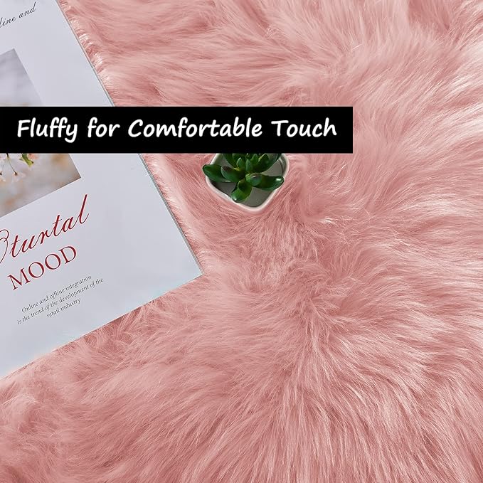 Goolela Pink Area Rug 8x10 Fluffy Fuzzy Furry Rug for Girls Bedroom Faux Sheepskin Fur Soft Plush Shaggy Rectangle