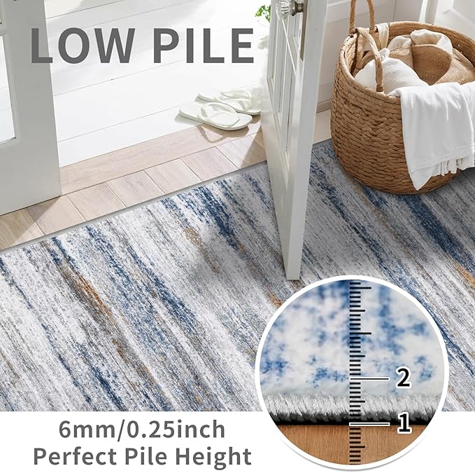 2x10 Washable Runner Rugs for Hallway: Easy-to-Clean Abstract Runners for Entryway Kitchen Dining Room- Stain and Water Resistant Rugs with Non-Slip Backing - Soft Low-Pile Carpet Navy Grey