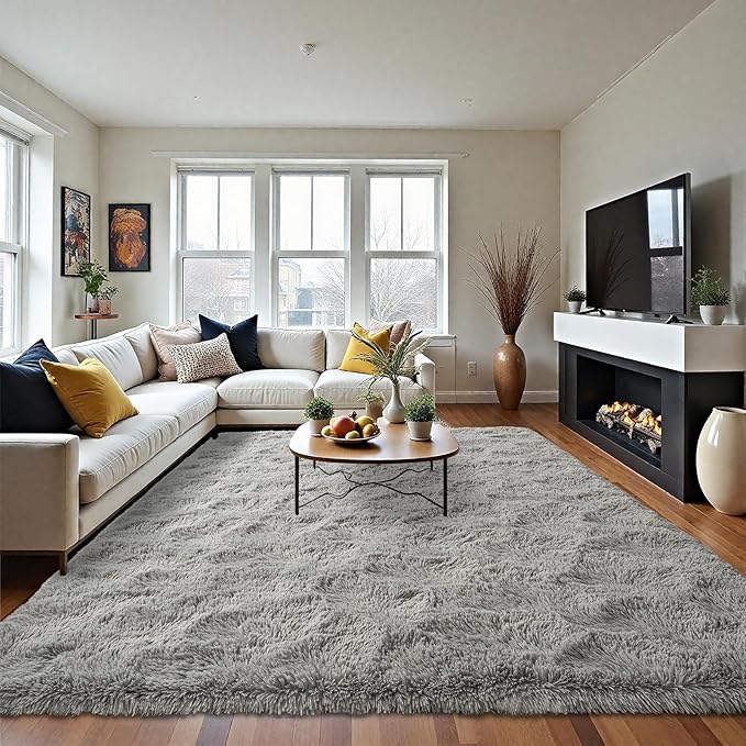 LOCHAS Ultra Soft Indoor Modern Area Rugs Fluffy Living Room Carpets for Children Bedroom Home Decor Nursery Rug 8 x10 Feet, Gray