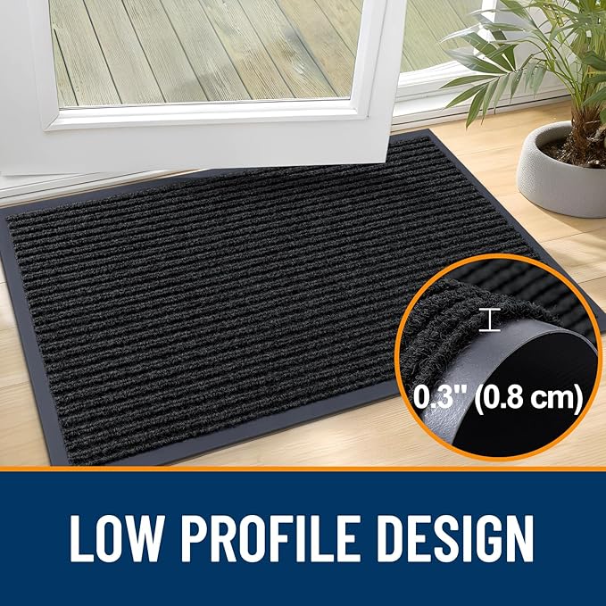 OLANLY Front Door Mat Indoor Outdoor Entrance, Waterproof Heavy Duty Doormat, Fade Resistant, Low Profile, Easy Clean Patio Porch Welcome Floor Mats for Entry, 59x23, Black