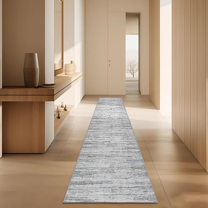 Runners for Hallways 2x8 Kitchen Runner Rugs，Modern Abstract Rug Runners for Entryway，Stain Resistant Washable Runner Rug Non-Slip 8ft Carpet Rug for Bedroom Living Laundry Room,（Blue/Grey,2'x8'）