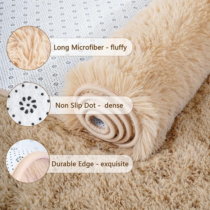 Chicrug Soft Area Rugs for Bedroom Living Room Plush Fluffy Rug 9x12 Feet, Shag Furry Area Rug Carpet Non Shedding for Nursery Children Kids Girls Room Home Decorative, Camel