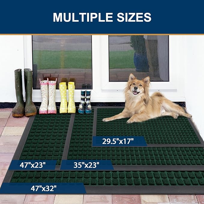 Smiry Front Door Mat Outside Entrance, Heavy Duty Natural Rubber Doormat, Non Slip, Trap Dirt and Moisture, Easy Clean, Low Profile Welcome Floor Mats for Indoor Outdoor Entry, 59x34 Inch, Black Green