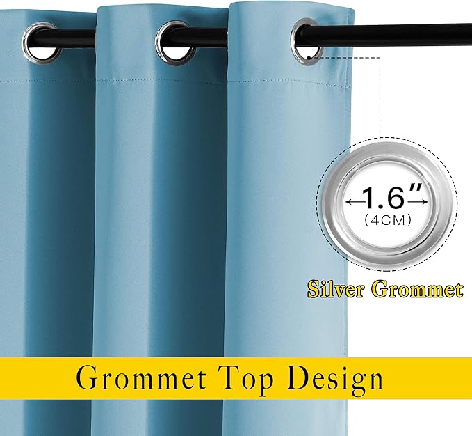 NICETOWN Room Darkening Curtains for Room Divider, Grommet Thermal Curtains Light & Sound Reducing Window Treatments for Sliding Glass Door, W66 x L110, Teal Blue, 2 Panels