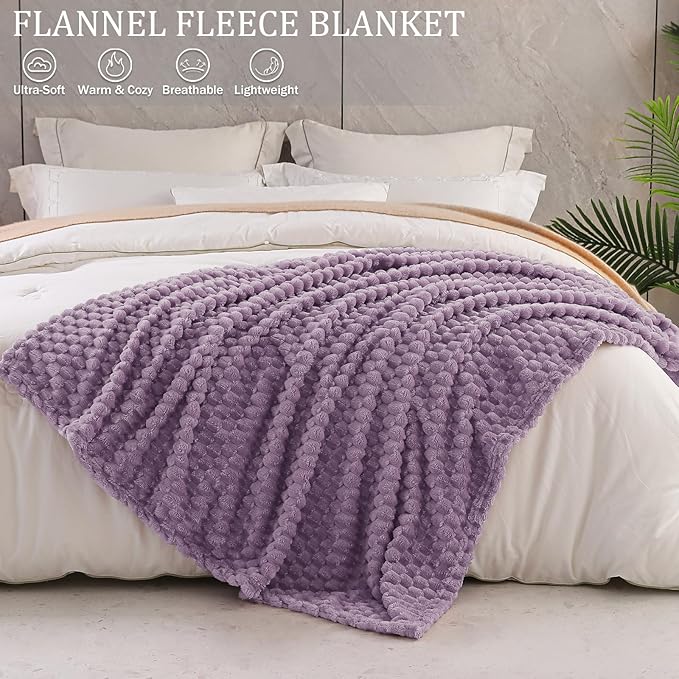 Exclusivo Mezcla Fleece Queen Blanket for Bed, Extra Large Fuzzy Grayish Purple Bed Blankets, Soft Cozy Plush Sofa Throws for All Seasons, 90x90 Inches