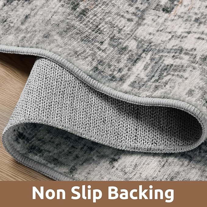 9 x 12 Area Rugs for Living Room, Machine Washable Non Slip Rug Ultra Soft Low Pile Indoor Carpet Modern Abstract Rugs for Bedroom Office Room Dining Room Beside, Grey