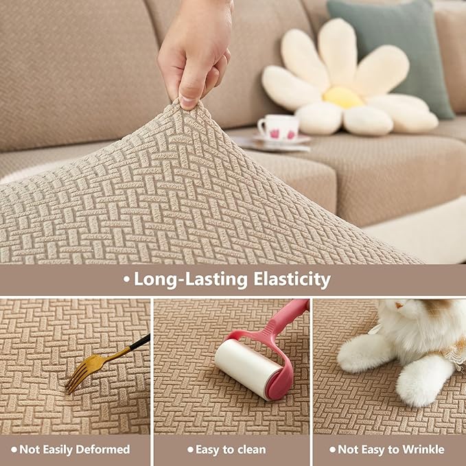 Couch Cushion Covers for Sofa Couch Covers Wear-Resistant Universal Sofa Cover Washable Stretch for Sectional Slipcovers (Texture-Blue,Chaise Cover)