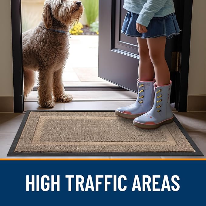 OLANLY Front Door Mat Indoor Outdoor Entrance, Waterproof All-Season, All-Weather Doormat, Sturdy Natural Rubber, Low Profile, Easy Clean Patio Porch Entryway Mat, 35x23, Mocha