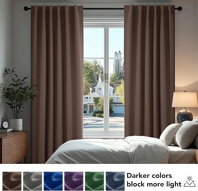 Deconovo Blackout Curtains, Thermal Insulated, W70 x L84 2 Panels, Back Tab, Machine Washable, Room-Darkening Drapes for Bedroom/Living Room Brown