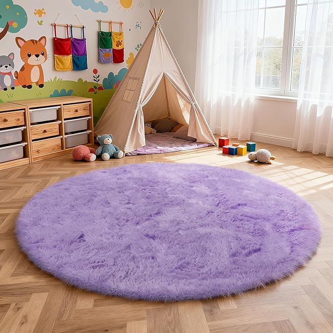 yulidayang Purple Fluffy Round Area Rugs for Bedroom,3'X3'Shag Circle Area Rugs for Girls Room,Non Slip Fuzzy Plush Rug for Kids Room Living Room and Dorm Home Decor Rug