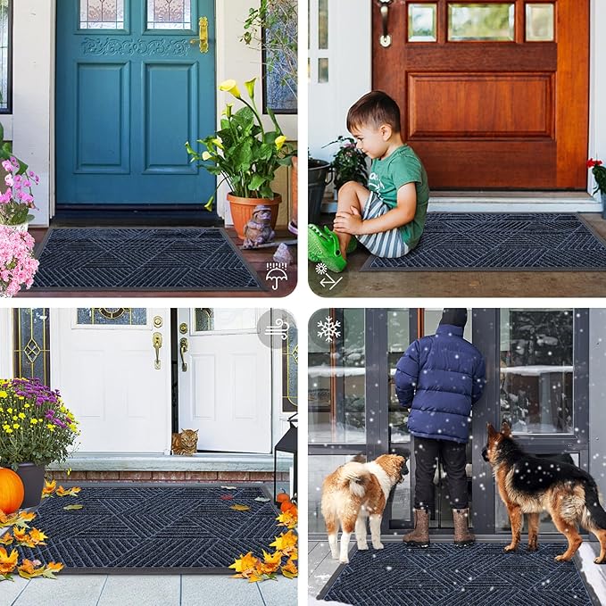 Smiry Front Door Mat Outside Entrance, Heavy Duty Sturdy Natural Rubber Doormat, Trap Dirt and Moisture, Easy Clean Low Profile Welcome Floor Mats for Indoor Outdoor Entry, 47x23 Inch, Navy Blue