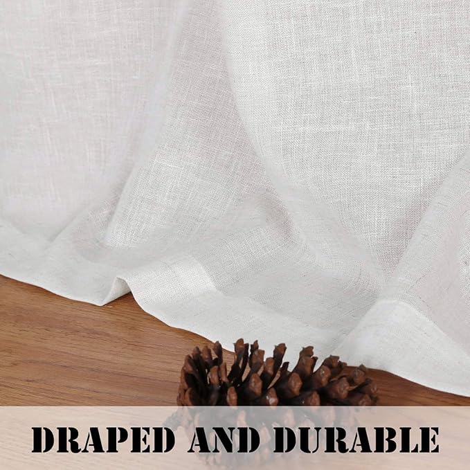 H.VERSAILTEX Natural Effect Extra Long Semi Sheer Curtains Made of Linen Mixed Rich Material, Nickel Grommet Window Panel Drapes (Set of 2, 52 by 108 Inch, Heathered White)