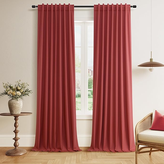 Guken Red 100% Blackout Linen Curtains 84 Inch Length 2 Panels Set for Living Room Bedroom Back Tab/Rod Pocket Thermal Insulated Black Out Drapes Room Darkening Window Curtains 84 Inches Long