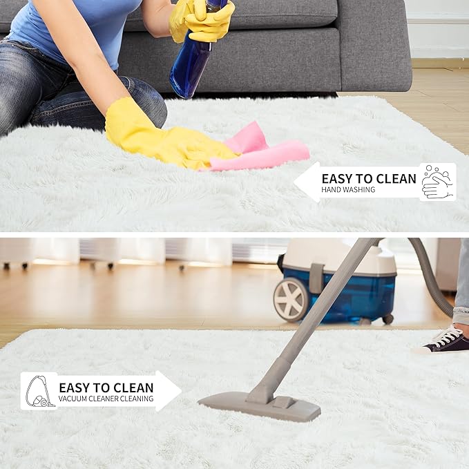 Tepook Super Soft Fluffy Rugs for Living Room, Area Rugs 8x10 for Bedroom, Modern Shaggy Rug Fuzzy Carpets for Kids, Plush Indoor Nursery Home Decor Rug with Non-Slip Bottom, Cream White