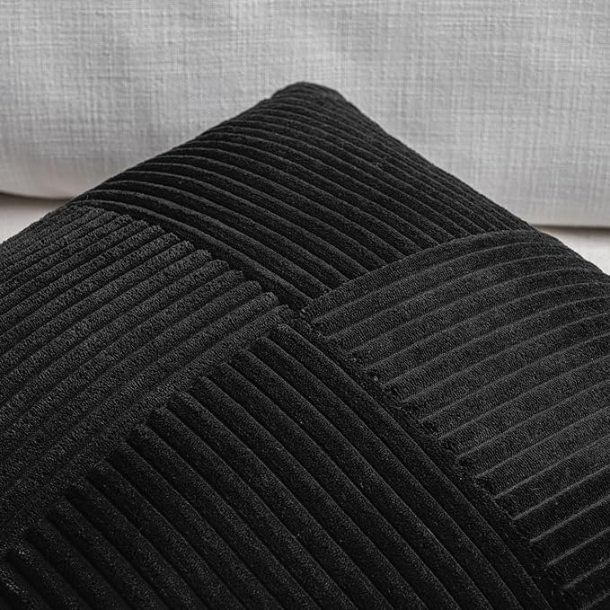 Fancy Homi 2 Packs Black Lumbar Decorative Throw Pillow Covers 16x28 Inch for Living Room Couch Bed Sofa, Rustic Farmhouse Boho Home Decor, Soft Striped Corduroy Rectangle Accent Cushion Case 40x70 cm