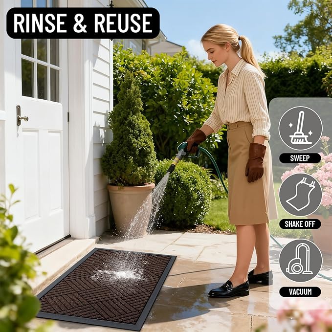 OLANLY Front Door Mat Outside Entrance 71x47, Absorbent, Heavy Duty Sturdy Natural Rubber Doormat Indoor Outdoor, Stain and Fade Resistant, Non-Slip Low Profile Floor Mat for Entryway, Brown Diamond