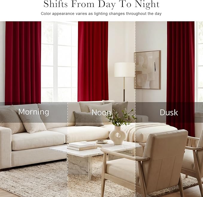 PONY DANCE Blackout Curtains for Bedroom - Decoration Xmas Festival Window Treatments Light Block Thermal Curtain Drapes Set Energy Saving, Wide 52 by Long 54 inch, Red, 2 Panels