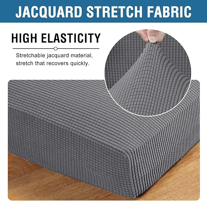 H.VERSAILTEX Super Stretch Individual Seat Cushion Covers Sofa Couch Slipcover Sets Thick Jacquard Textured Twill Fabric (2 Piece Medium Covers, Grey)