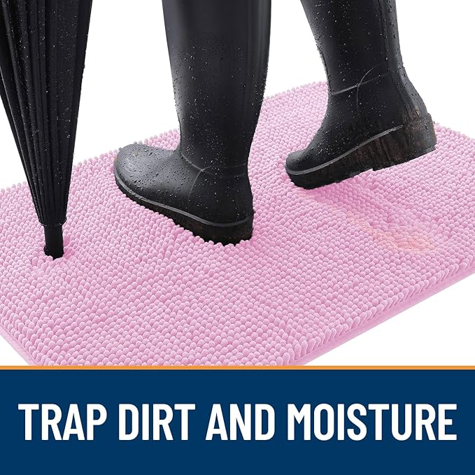 OLANLY Dog Door Mat for Muddy Paws 50x30, Absorbs Moisture and Dirt, Absorbent Non-Slip Washable Doormat, Quick Dry Chenille Mud Mat for Dogs, Entry Indoor Entryway Carpet for Inside Floor, Pink