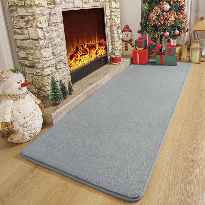 Amearea Modern Soft Hallway Runner Rug, 2x10 Feet Washable Long Runner Rugs for Hallway, Grey Fluffy Bedroom Rugs, Indoor Non Slip Memory Foam Rug Carpet for Entrance Kitchen Living Room Home Decor