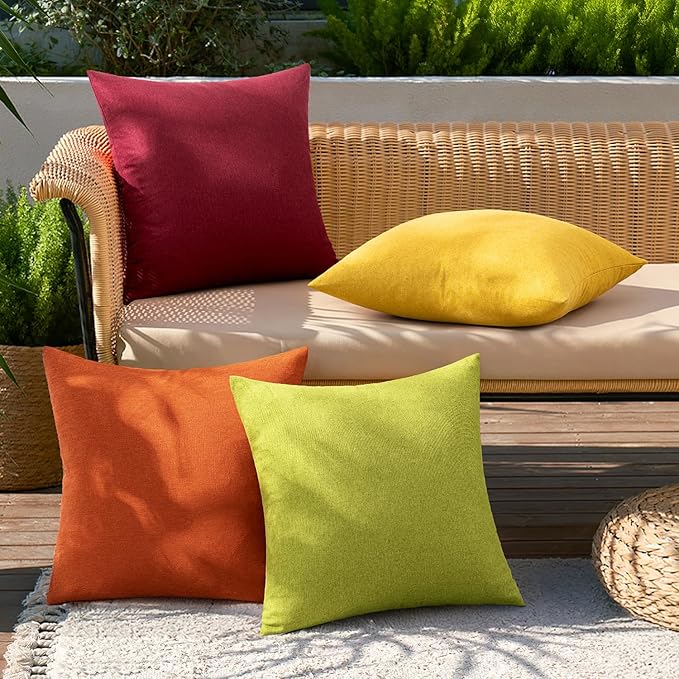 MIULEE Pack of 4 Decorative Outdoor Throw Pillow Covers Linen Waterproof Pillow Covers Farmhouse Cushion Cases for Patio Garden Tent Balcony Couch Sofa 16x16 inch Yellow Green