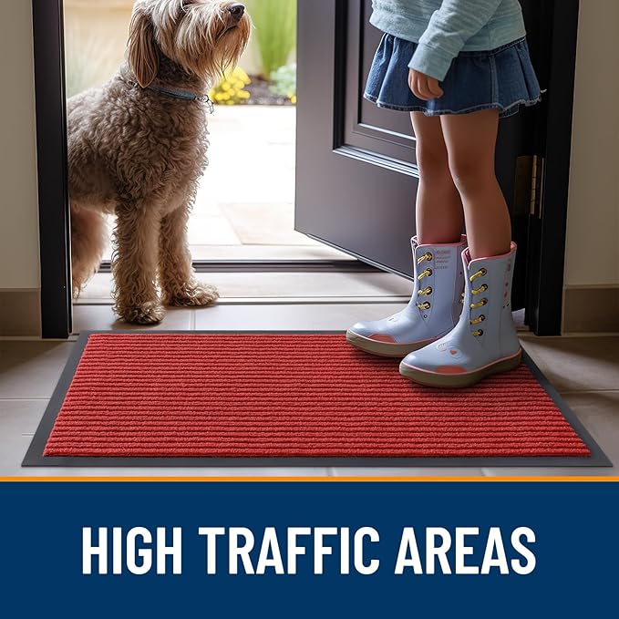 OLANLY Front Door Mat Indoor Outdoor Entrance, Waterproof Heavy Duty Doormat, Fade Resistant, Low Profile, Easy Clean Patio Porch Welcome Floor Mats for Entry, 33x21, Red