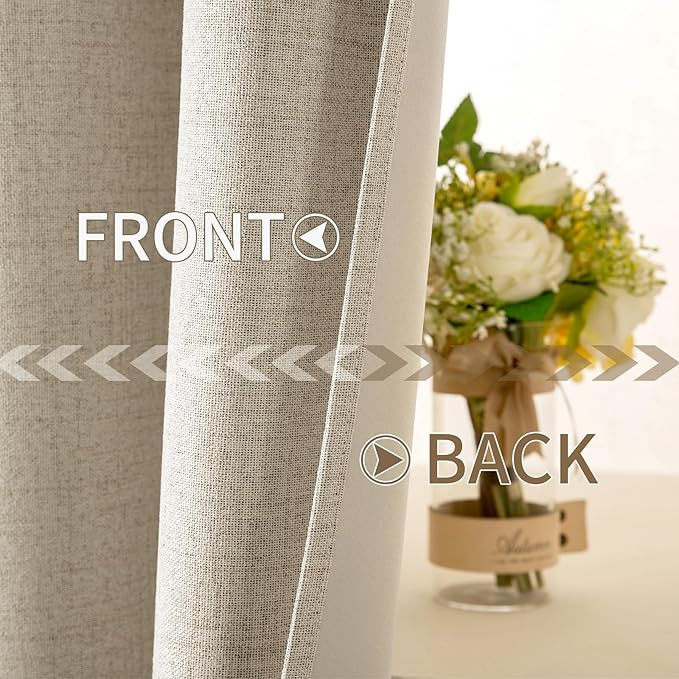 MIULEE Linen Curtains 100% Blackout for Bedroom Thermal Insulated Stone Grommet Room Darkening Curtains & Drapes Fall Decor for Living Room Nursery 52 x 72 Inch (2 Panels)