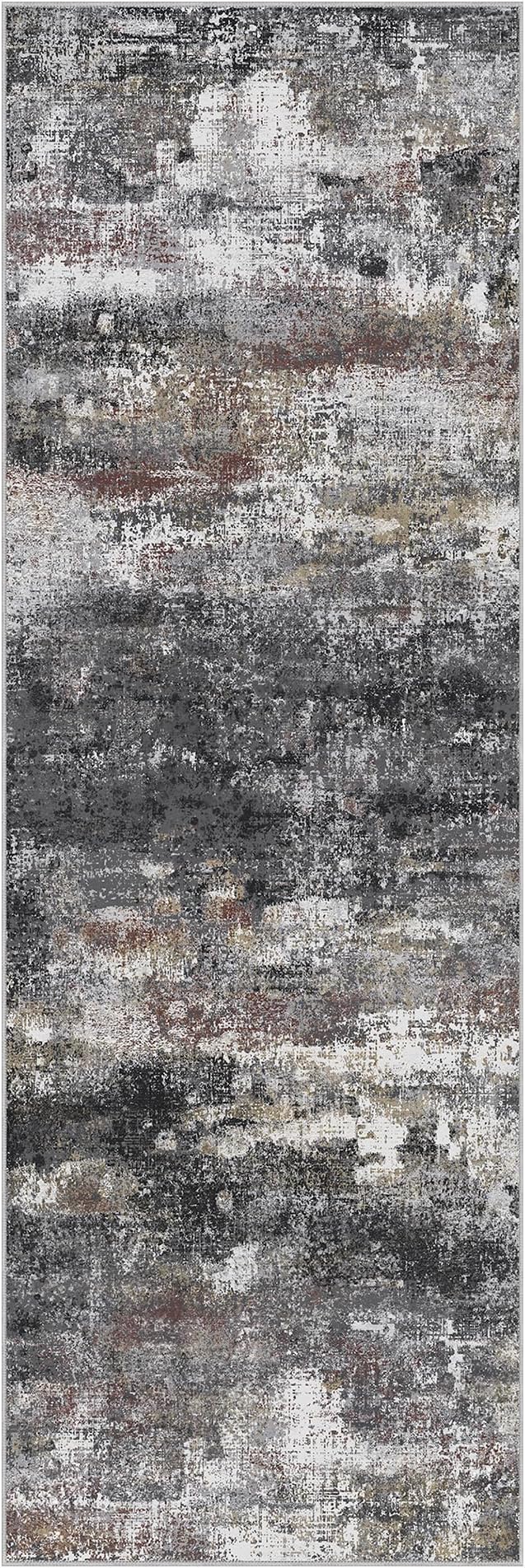 Runner Rug for Hallway Kitchen 2x6 Machine Washable Runners Rug for Entryway, Dark Gray Soft Modern Abstract Throw Rugs, Floor Carpet with Non Slip Rubber Backing