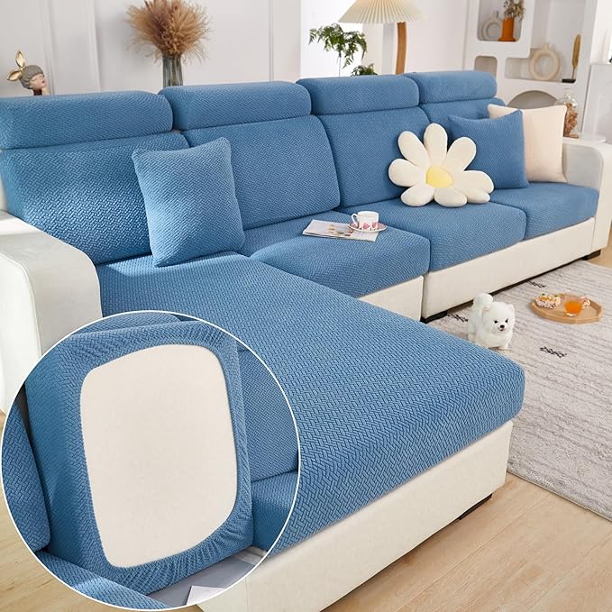 Couch Cushion Covers for Sofa Couch Covers Wear-Resistant Universal Sofa Cover Washable Stretch for Sectional Slipcovers (Texture-Blue,Chaise Cover)