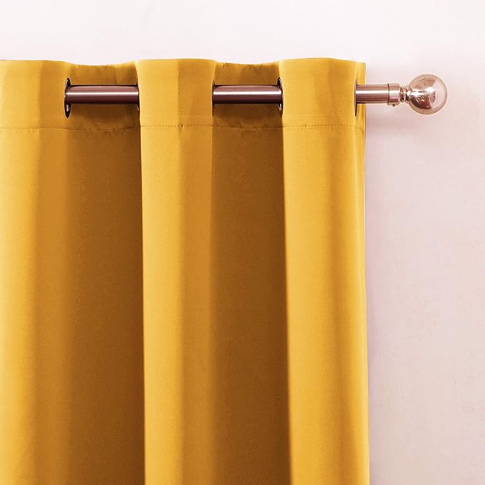 LEMOMO Yellow Blackout Curtains 66 x 63 Inch Length/Set of 2 Curtain Panels/Thermal Insulated Room Darkening Blackout Curtains for Bedroom