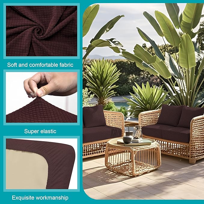 14 Pcs Stretch Patio Cushion Covers,for Outdoor Couch Covers Replacement,Patio Slipcovers Couch Cover,Washable Furniture (Coffee,Only)