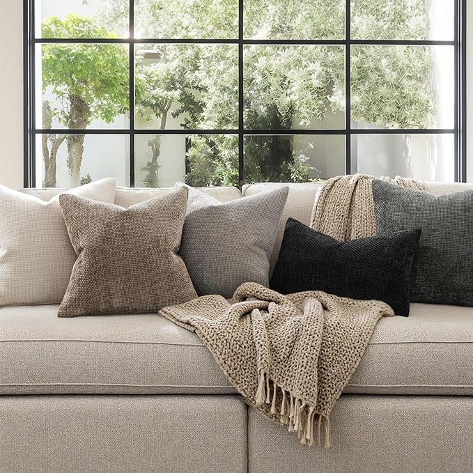 MIULEE Pack of 2 Couch Throw Pillow Covers 18x18 Inch Light Gray Modern Boho Accent Decorative Pillow Covers Soft Chenille Farmhouse Cushion Covers for Home Decor Bed Sofa Living Room