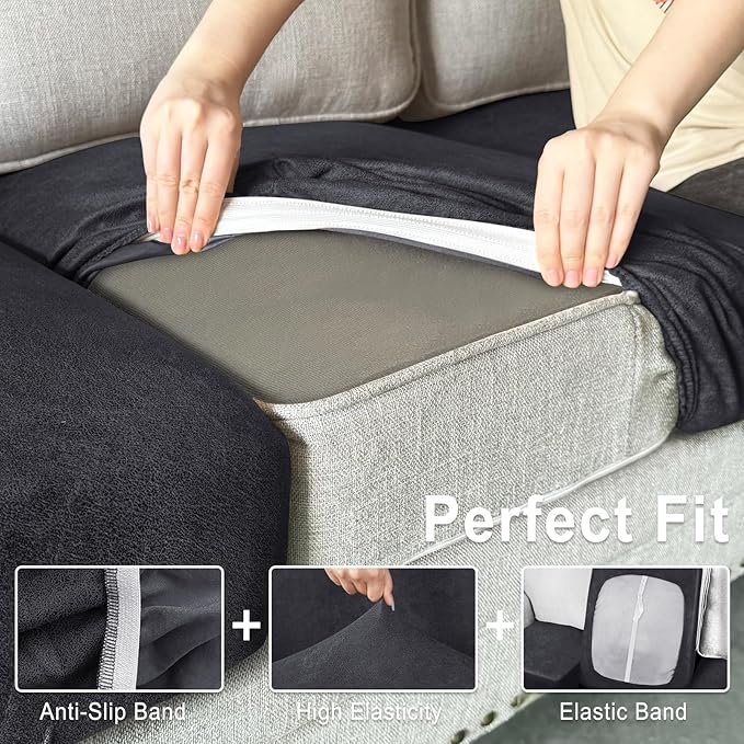 Leather Look Couch Cushion Covers Sofa Seat Slipcovers Sets Couches Furniture Protector for Sectional Armchair Loveseat Pets Kids Stretch Spandex Fabric (2 Cushion Sofa, Dark Grey)